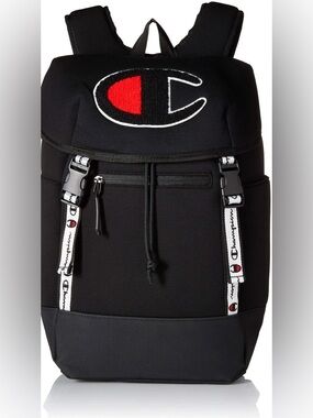 Champion Black Backpack with Red Logo Accent